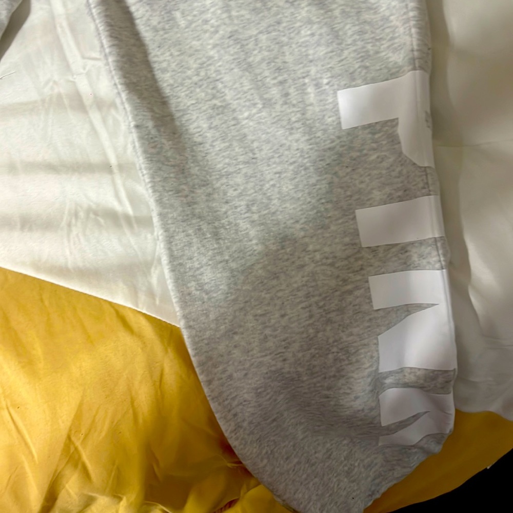 Victoria Secret Pink off the shoulder grey and white sweatshirt and pants